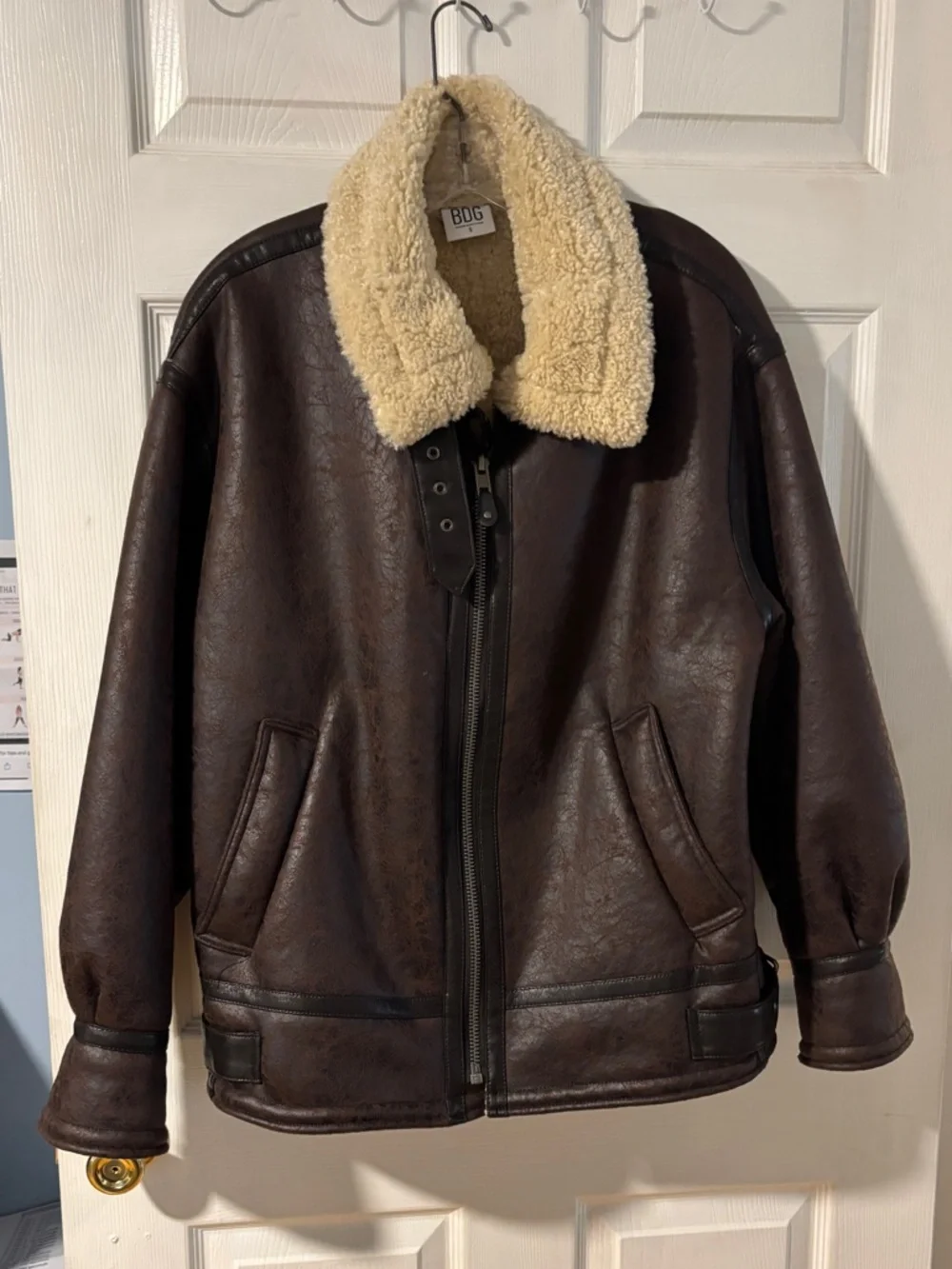 BDG Ella Women’s Chocolate Faux Leather and Faux Shearling Aviator Jacket - Picture 4 of 16